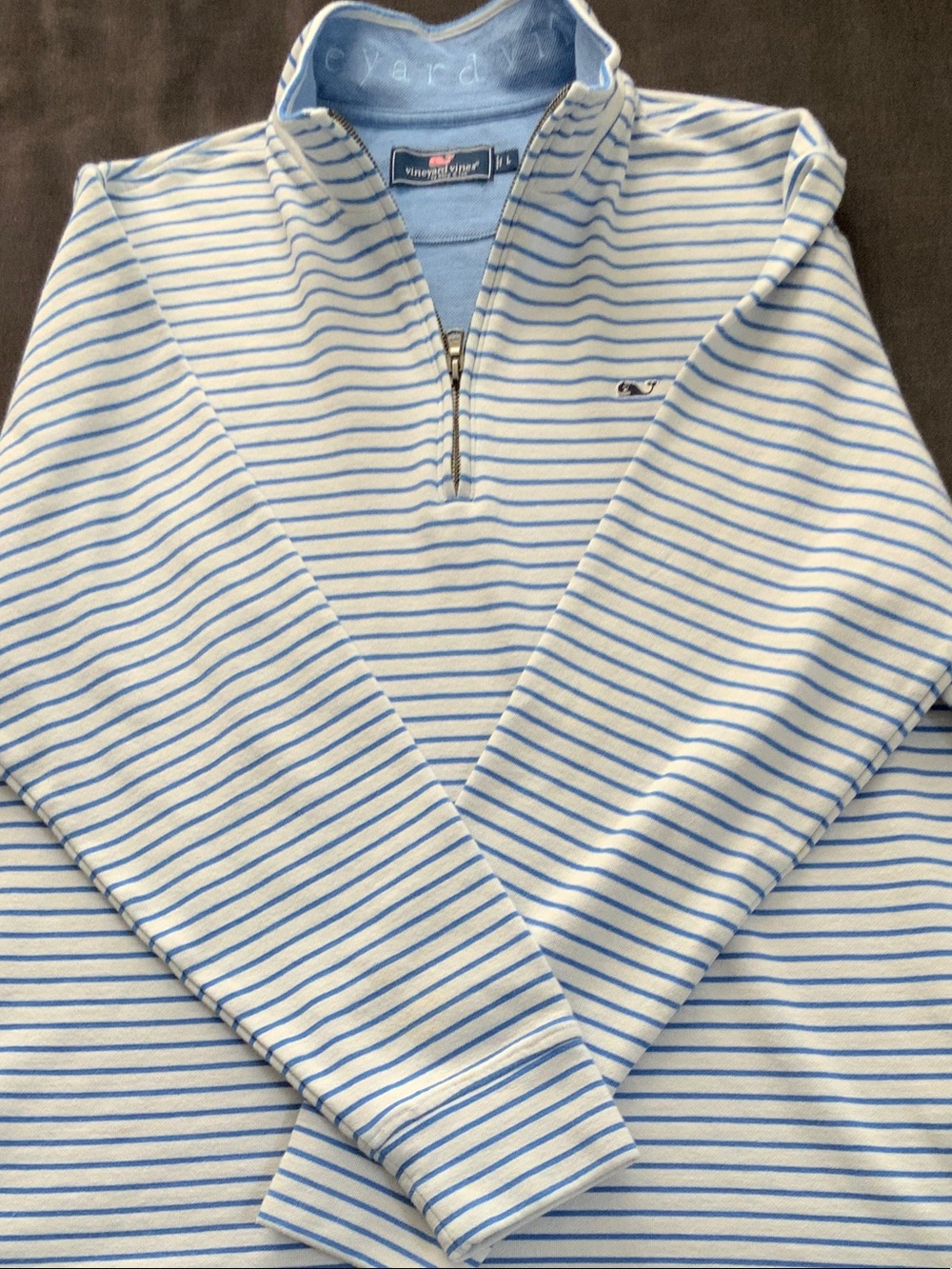 Vineyard Vines Light Blue and White Striped Quarter-Zip Pullover